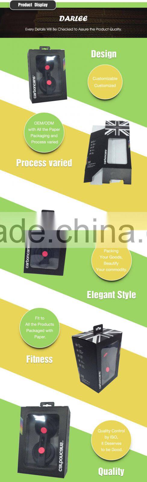 GuangDong top quality embossing foldable handmade coated paper earphone package with clear window