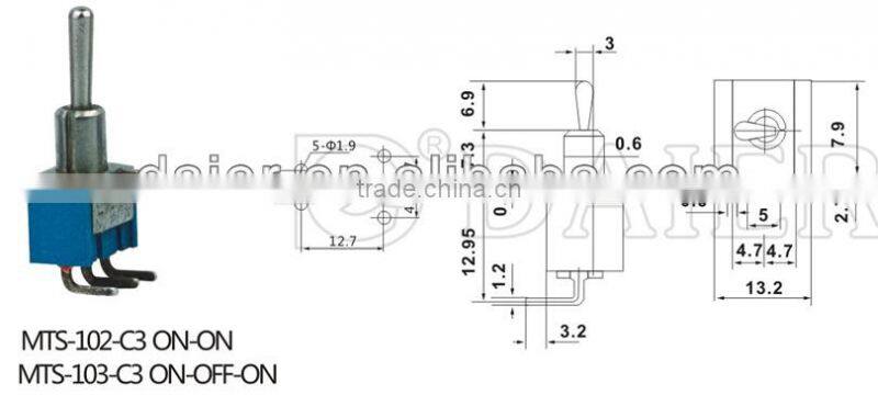 MTS-102-C3 3PIN ON-ON H termianl toggle switch