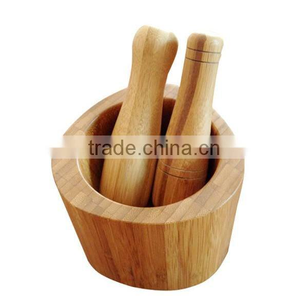 Natural Bamboo Wooden Food Processing Grinding Tank Hammer, Bamboo Wooden Garlic Bowl Easy To Use