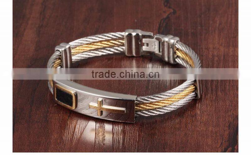 Men's Bracelet 3 Rows Wire Chain Bracelets Bangles Punk Rock Stainless Steel Cross Bracelet Men Christian Men Jewelry