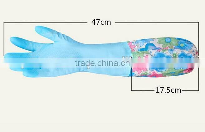 PVC household gloves/PVC waterproof gloves with cuff and fleece for washing the dishes and clothes