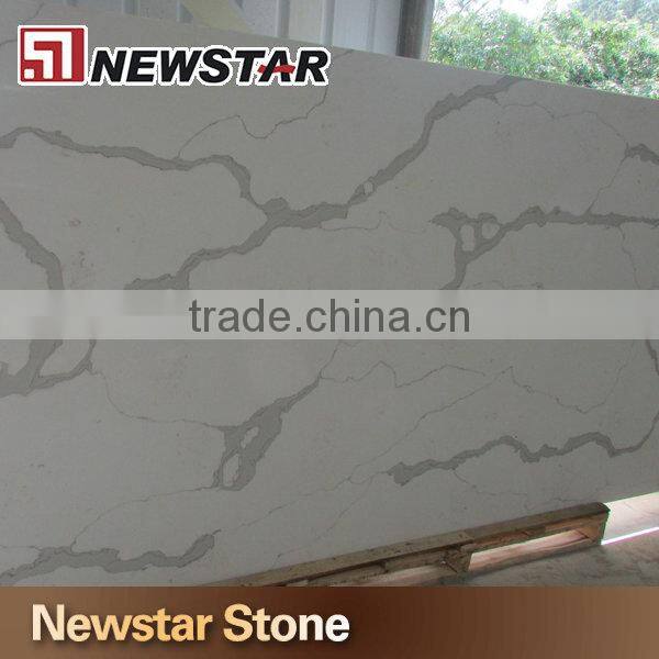 Newstar snow white marble color white quartz countertop with grey veins
