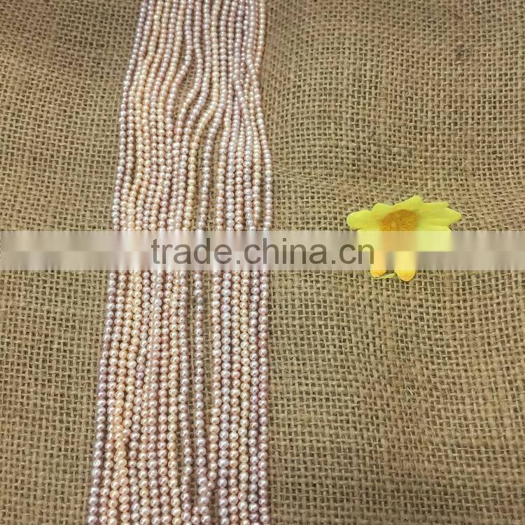 3mm pink freshwater pearl strand