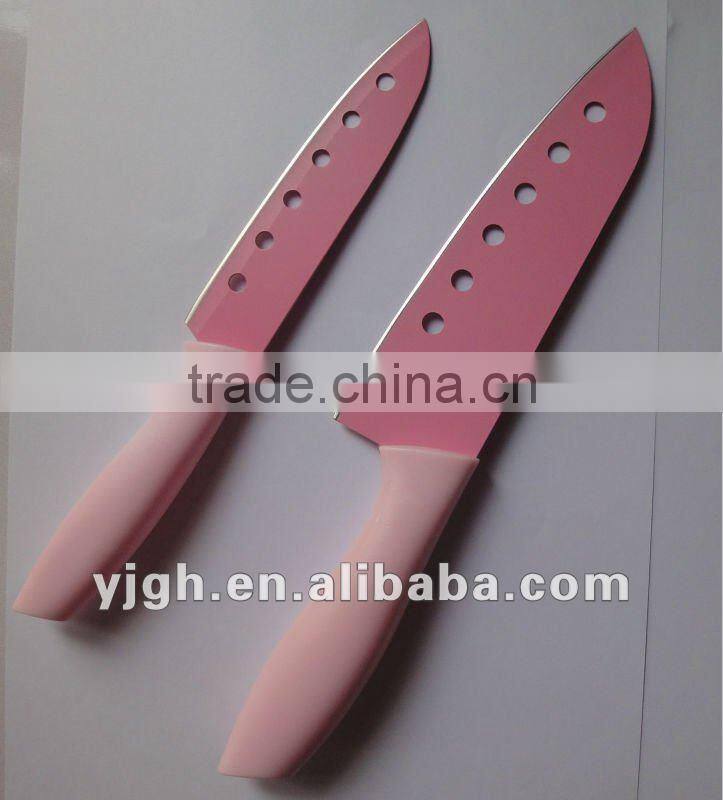 2pcs non-stick Santoku coating knife set with holes on blade