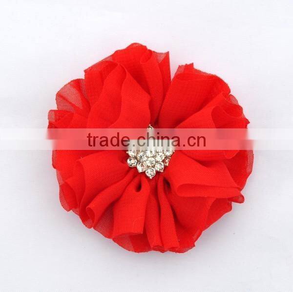handmade chiffon flower with rhinestone for kids hair accessories