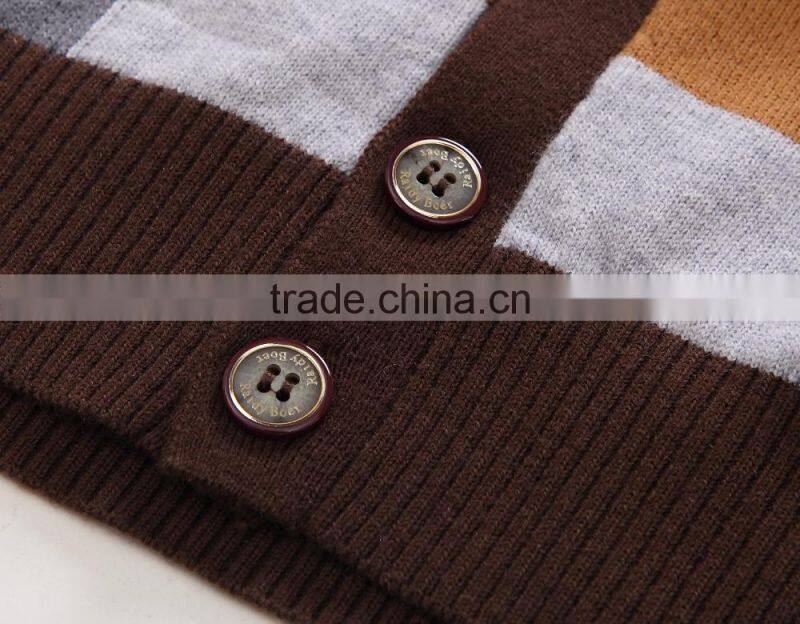 100% fine wool men's brown pattern knitwear cardigan