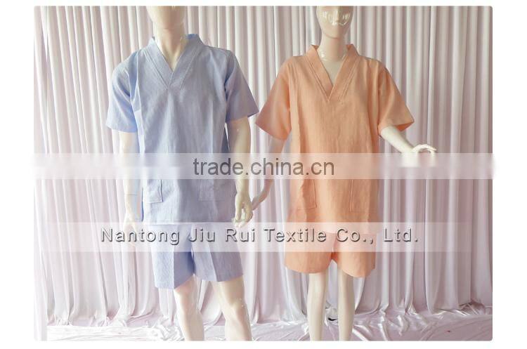 95% Cotton 4 Solid Colors Man and Women Short Sleeve Pyjamas Soft Sweat Steaming Clothes Spring and Summer Waffle Sleepwear