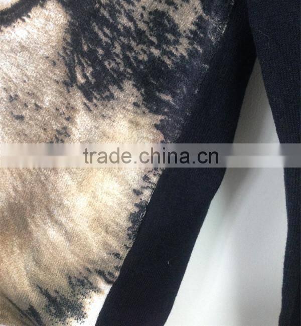 Women's V-neck no hand feeling reactive printing 100% cotton cardigan sweater