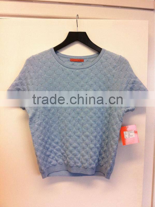 high fashion women's short sleeve 3D textured T-shirt pullover sweater