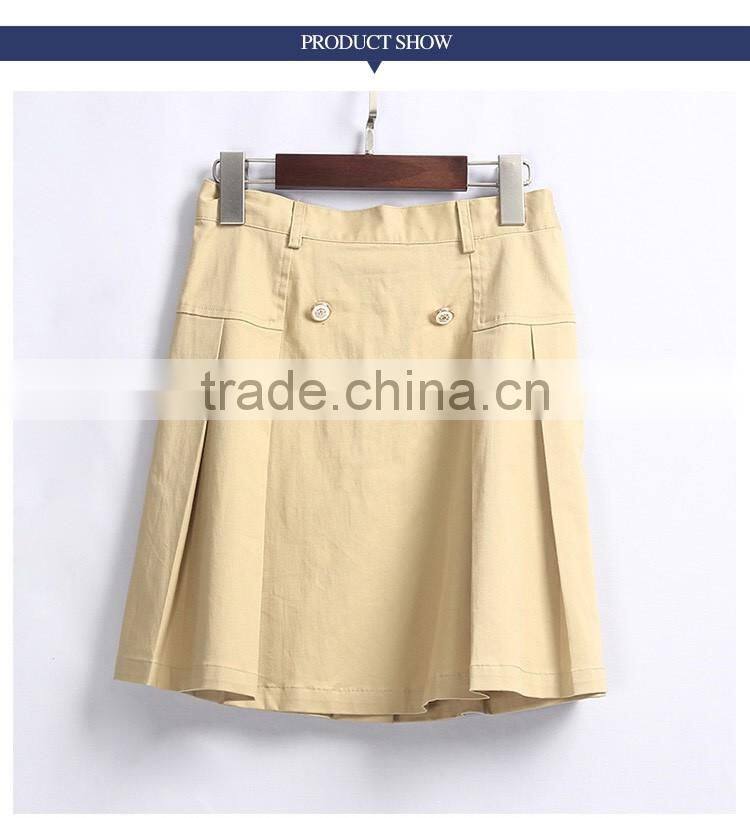 China Manufacture Girls Pleat Khaki School Uniform Skirt