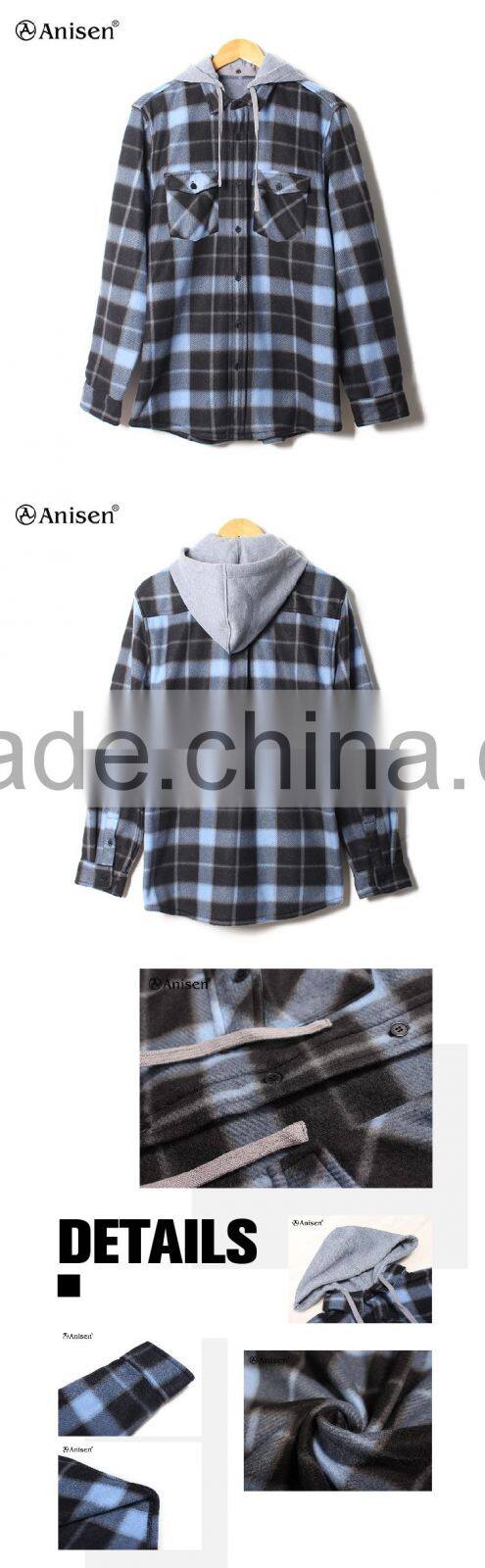 Chinese supplier custom design men fleece plaids jacket with hood