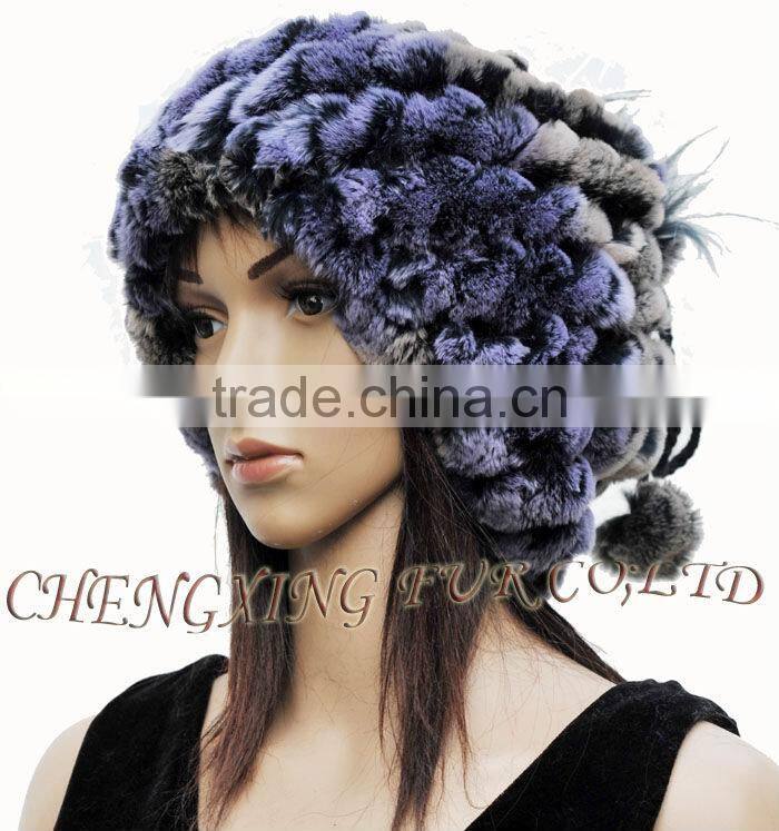 CX-C-68B New Products Wholesale Lady Winter Hat Rex Rabbit Knitted Hat / Snood