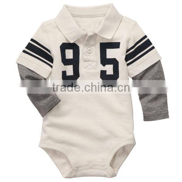 Baby white Layered-Look sleeve Varsity Polo Bodysuit