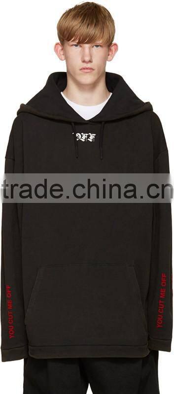 French terry hoodie at hood Text emdroidery printed in white at frontrib knit cuff rib knit hem Tonal stitching 100% cotton