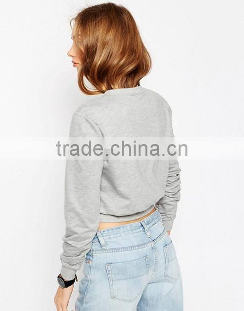 Wholesale ladies solid color cropped crewneck sweatshirt