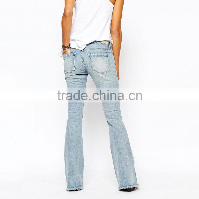 light blue plain knee ripped wide botton new model jeans pent style