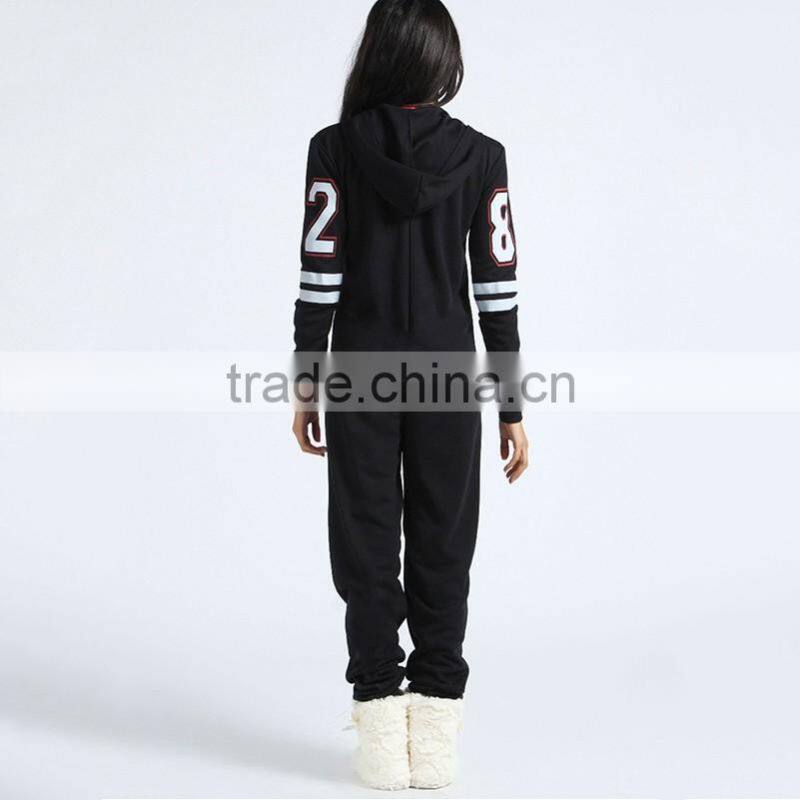OEM customized fashion adult number printed front zipper onesie