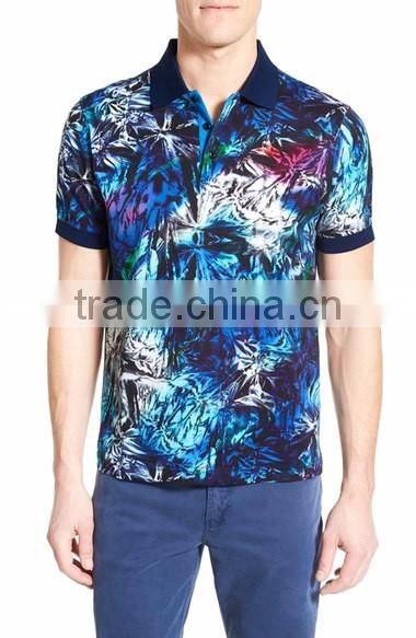 Custom Made Clothing Manufactures Mens Short Sleeve Polo Shirt With All Over Floral Print Polo With Rib Collar