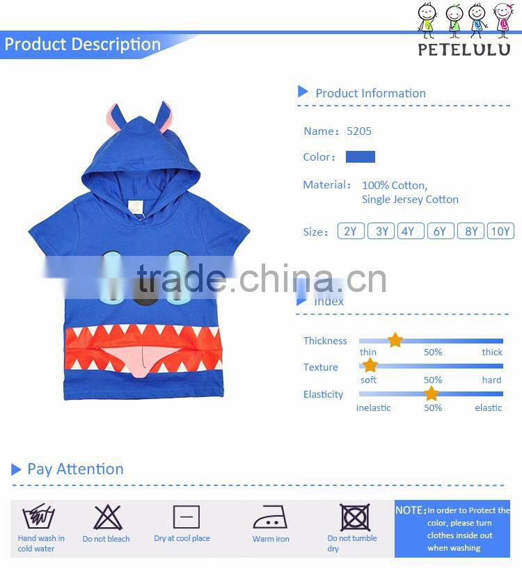 2017 Apparel For Childrens Stick Out Tongue Monster Hooded Summer Boys T Shirt