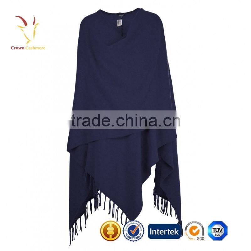 Womens Knit Poncho With Fringe,Women Navy Wool Poncho