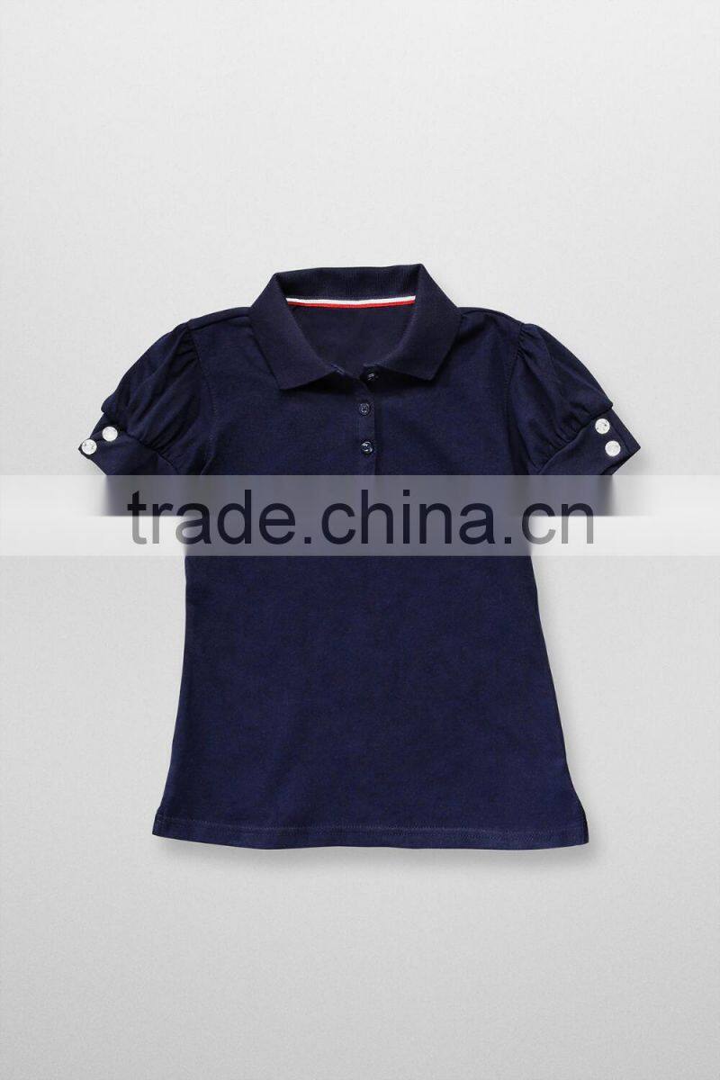 2016 unisex school uniform design puff-sleeve 100% cotton polo shirt for kids