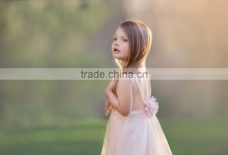 Little Girls Peach Tutu Long Maxi Dress Flower Girls Floor Length Wedding Dress