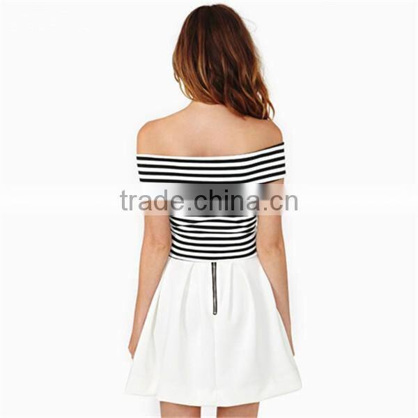 wholesale women clothing 2016 cheap 100% cotton ladies t shirt black and white stripes designer one piece summer custom tshirts