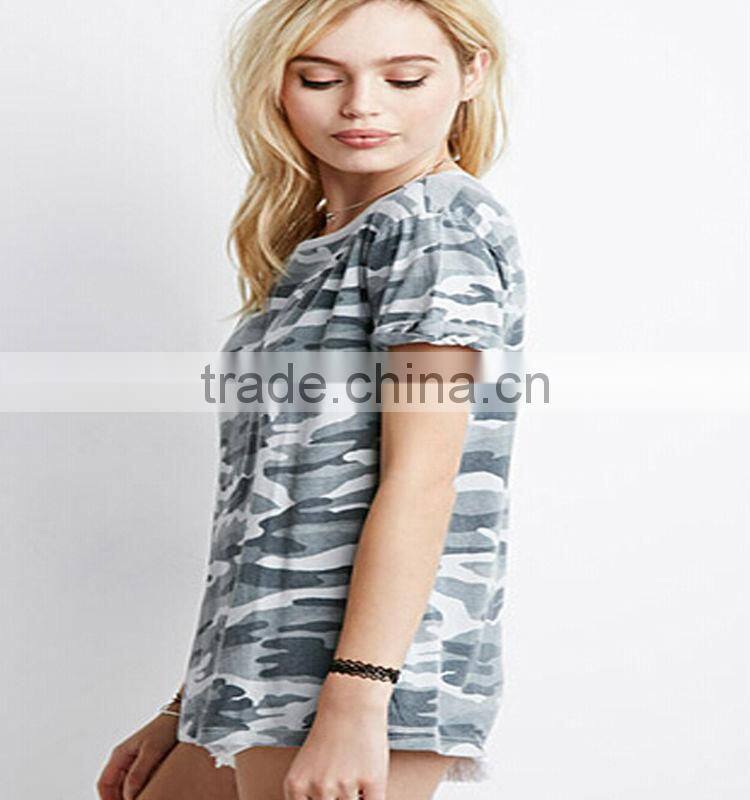 2015 hot sale ladies wear short sleeves camo T-Shirt round neck tee