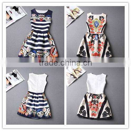 Promotional ! 2016 summer style printing dress skirt, women sleeveless party dresses, Custom women dress