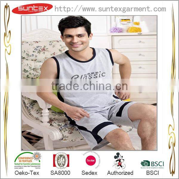 Solid Breathable Cotton Summer Sleepwear Mens Pajama Set