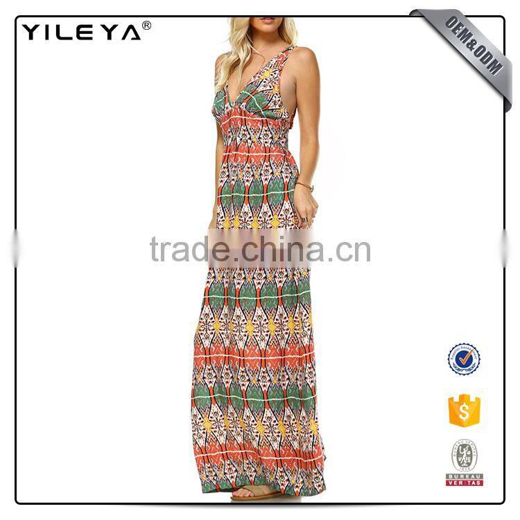 Pattern printed latest fashion maxi dresses for ladies,summer hippie clothing cotton boho maxi dress