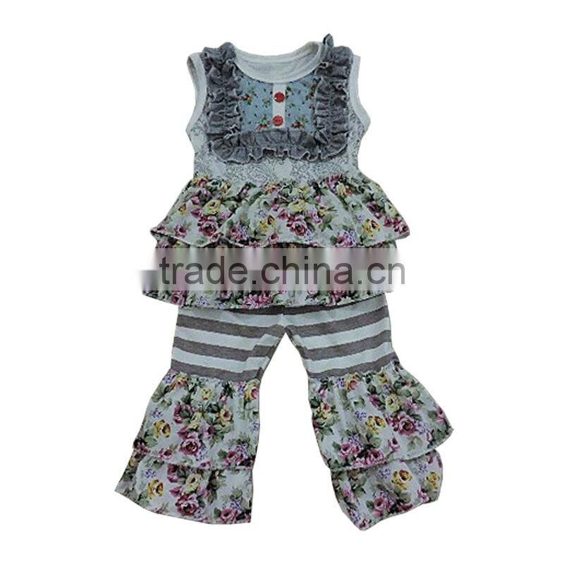 Wholesale baby clothes set fashion cute floral pattern tops kids boutique clothing 2 pcs set girls outfits