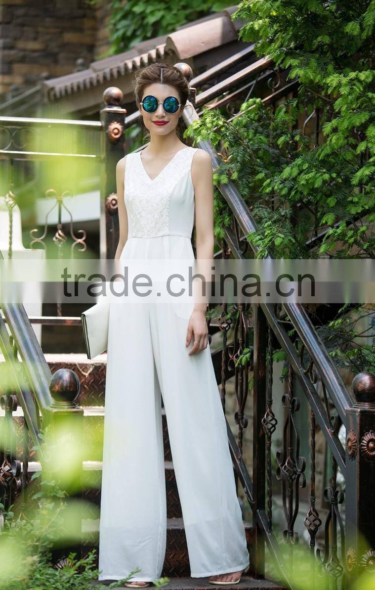 fashion white chiffon one piece jumpsuit dress pants