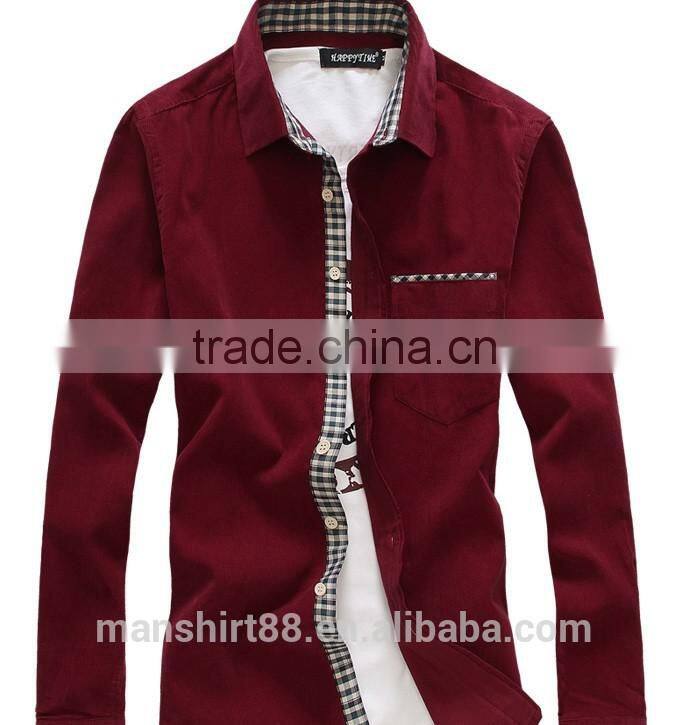 2016 multicolor contrast design men slim fit corduroy shirt