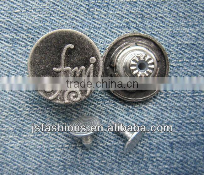 High quality accessories new alloy shank jeans button with silver color and letter printed