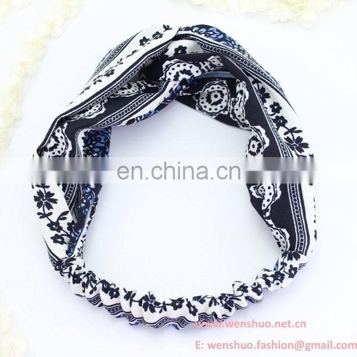 Rural Stripe Grid Floral Printed Fashion Joker Cross Hairband