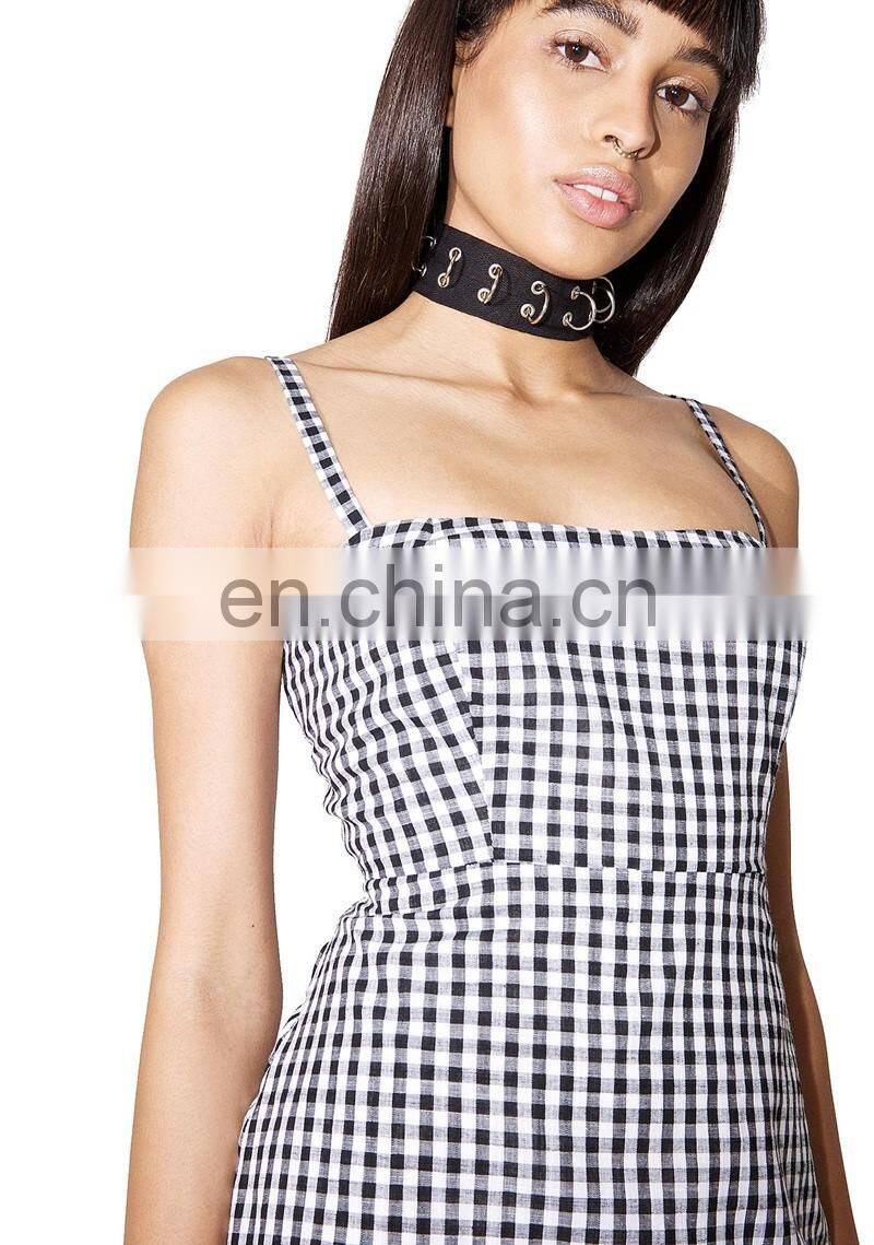 Fancy Gingham Print Clothing New Women Dress Model