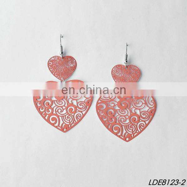 Wholesale delicate colorful hollow heart jewelry filigree two heart women drop earrings fashion forever love valentines gift