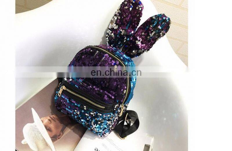 Fashion personality cool rabbit ears sequins backpack