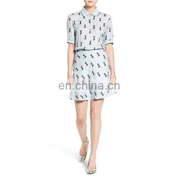 Hot sell women wear short sleeve printed design shirtdress fashion dresses for women