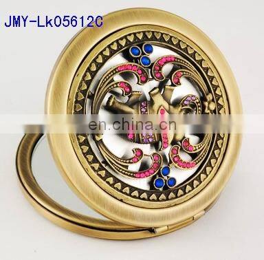 3D hollow decoration antique metal pocket makeup mirror