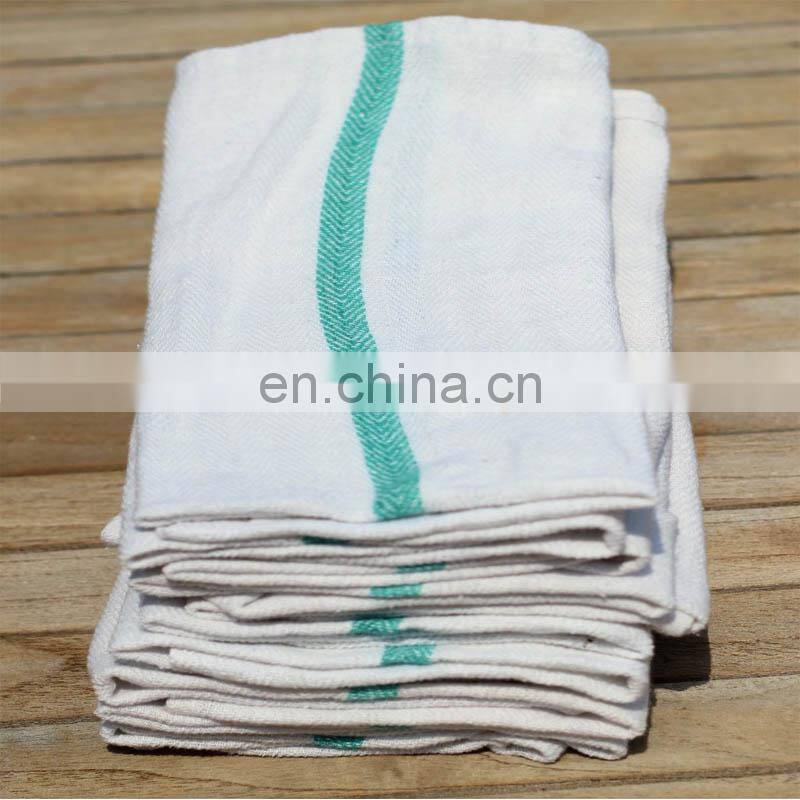 Wholesale plain white with colorful stripe linen cotton kitchen tea towel