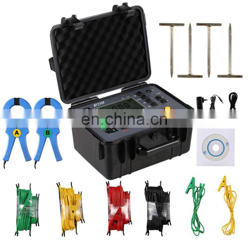 Double clamp grounding resistance tester soil resistivity ground voltage DC voltage and AC current