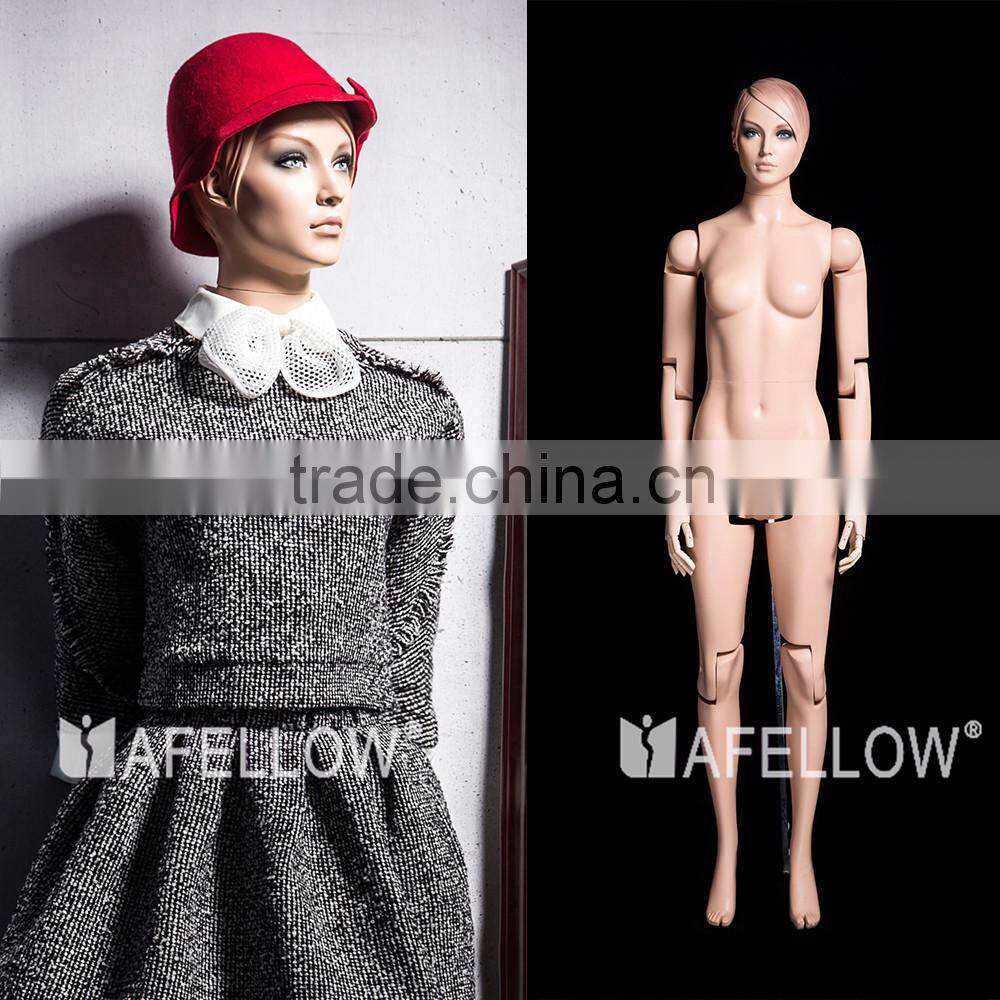 Realistic female fiberglass movable mannequins for show clothing