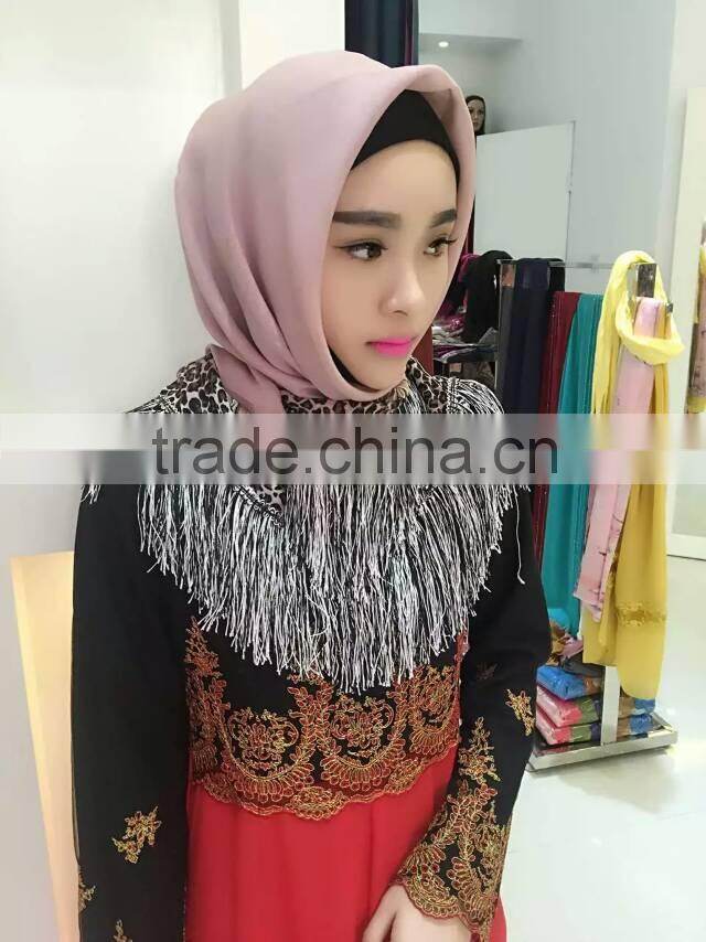 fashion islamic headscarf fringer print flower french cotton muslim square scarf for women