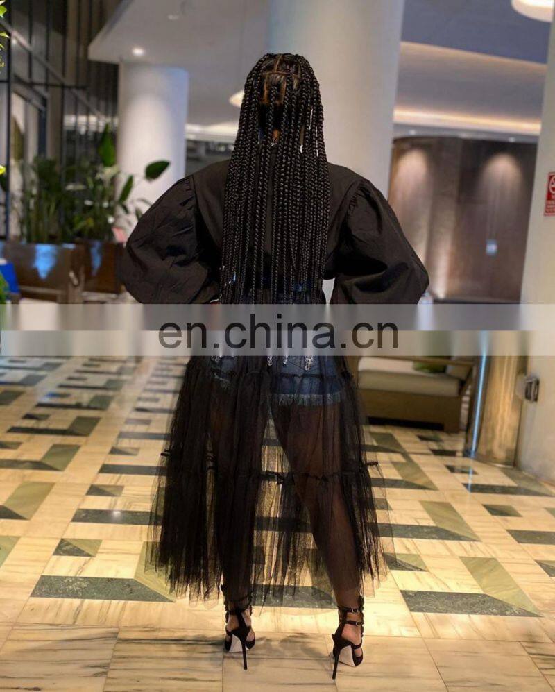 (Belt not included) Customized new women's fashion big size nightclub mesh translucent stitching long sleeve dress