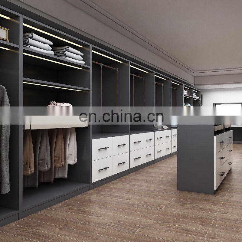 Modern Simple Design Bedroom Furniture Melamine Cloakroom Walkin Closet Wardrobe