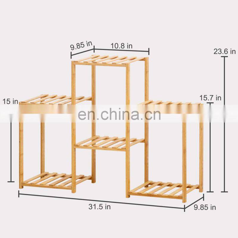 Bamboo 6 Tier Plant Stand Rack Multiple Flower Pot Holder Shelf Indoor Outdoor Planter Display Shelving Unit for Patio Garden