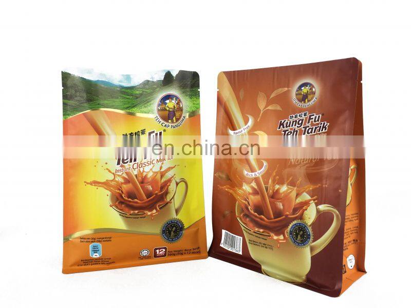 Factory Printing dry fruit nuts oatmeal 8 side gusset bag with handle customized packaging flat bottom bag with zipper