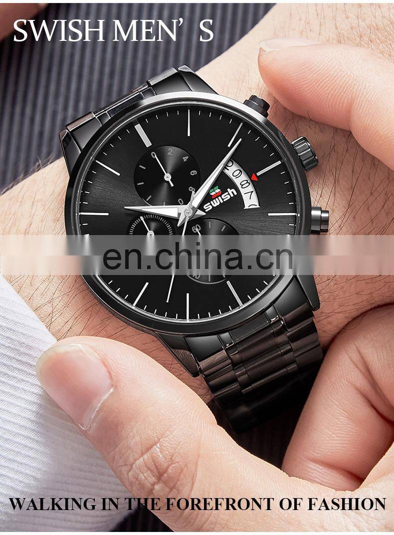 SWISH SW917 Brand Men's Watch Imported Quartz Movement Rolling Date 30M Waterproof Simple Wind Stainless Steel Men Sports Watch